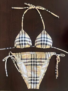 Burberry Black and Cream Iconic Nova Check Bikini Set
